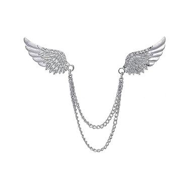 Imagem de Cabeça de lobo colar de asas de anjo alfinetes de corrente broche de corrente de borla broche de lapela de metal terno casaco de peito camisa colarinho alfinete acessórios de vestido para homens