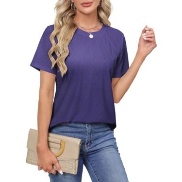 Imagem de ZANZEA Camisetas femininas de manga curta gola redonda com ilhós, bordadas, blusas femininas elegantes casuais de renda, camisetas de verão, A - roxo, GG