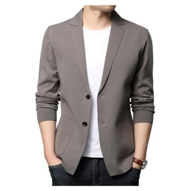 Imagem de Blazer masculino casual com dois botões, casaco com bolsos e bordas roscadas, casaco casual, Café, M