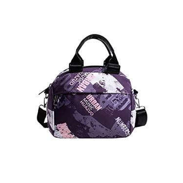 Imagem de CORIOS Bolsa de ombro feminina de lona, casual, transversal, com vários bolsos, alça superior, bolsa Hobo, bolsa carteiro, Roxa, L