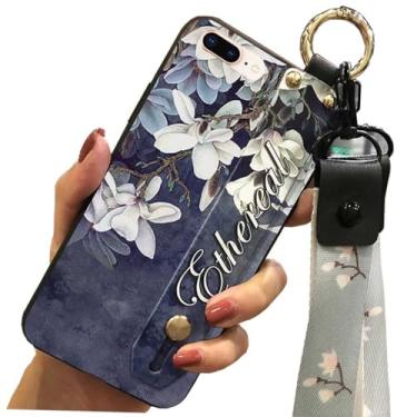 Imagem de 1 peça de tiras de suporte de pulso impressas em flor TPU silicone gel capa traseira para Apple iPhone 7 Plus/iPhone 8 Plus (flor superior)