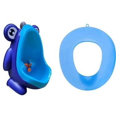 Imagem de 1 Mictório Infantil Sapinho Azul 3 Ventosas Desfralde de Menino + 1 Assento Redutor Infanil Azul Tradicional