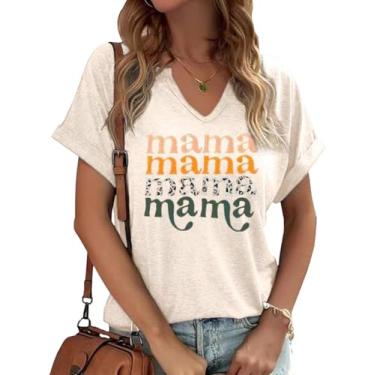 Imagem de Camiseta feminina com gola V Mama camiseta divertida da vida da mãe dia das mães manga curta camiseta gráfica presente para mamãe blusa casual, C-damasco, P