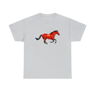 Imagem de Camiseta de algodão pesado unissex Horse 'Old Red', Cinza gelo, G