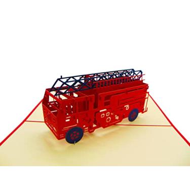 Imagem de Caminhão de bombeiros, cartão pop-up, cartões pop-up 3D, para aniversário, dia dos namorados, dia das mães, primavera, dia dos pais, formatura, casamento, aniversário, agradecimento, melhore, todas as