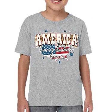 Imagem de Camiseta juvenil America My Home Sweet Home 4th of July Stars and Stripes Pride American Dream Patriotic USA Flag Kids, Cinza, G