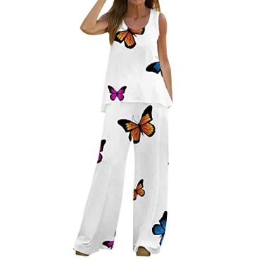 Imagem de Conjunto de 2 peças para mulheres de verão com gola redonda, top cropped básico, pernas largas, conjunto de macacões, roupas sensuais para mulheres, Za1-branco, P