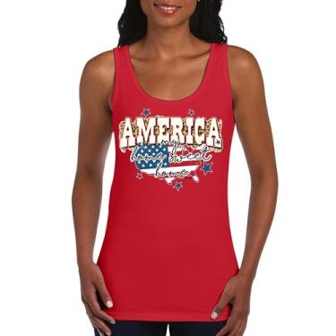 Imagem de Camiseta regata feminina America My Home Sweet Home 4th of July Stars and Stripes Pride American Dream Patriotic USA Flag, Vermelho, G