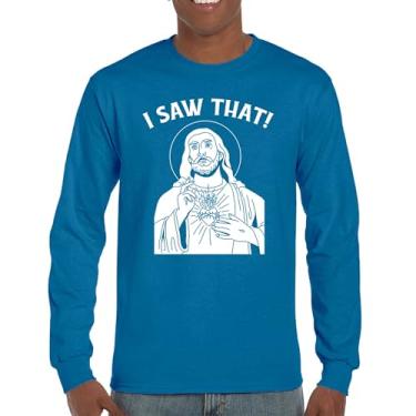 Imagem de Jesus, I Saw That Funny Meme Camiseta de manga comprida divertida com citação na Internet Humor Cristão Deus Bíblia Fé Páscoa Piada, Azul, XXG