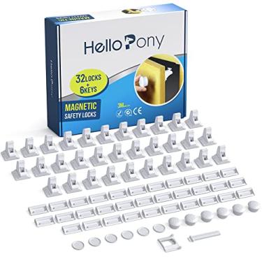 Imagem de Fechaduras magnéticas de armário atualizadas (32 fechaduras e 6 chaves) Fechaduras de segurança magnéticas à prova de bebês com adesivo 3M, um minuto rápido, fácil e sem instalação de perfuração