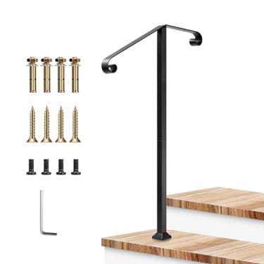 Imagem de VIVOSUN Corrimão para uso externo, corrimão de escada de 2 degraus, 48 x 99 cm, serve de 1 a 2 degraus, grade de escada de ferro fosco forjado com extremidades curvas duplas para degraus de concreto,