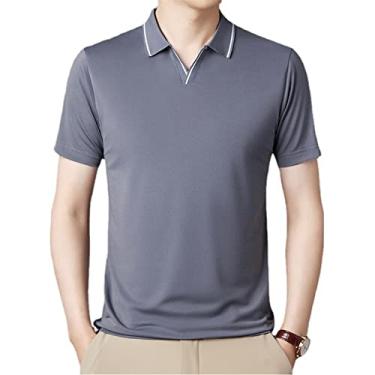 Imagem de Polos de golfe masculinos poliéster cor sólida listrado colar tático camisas manga curta regular ajuste colarinho esporte leve macio(Color:Gray,Size:XXL)