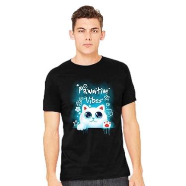 Imagem de TeeFury - Pawsitive Vibes - Camiseta masculina animal, gato,, Preto, 4G
