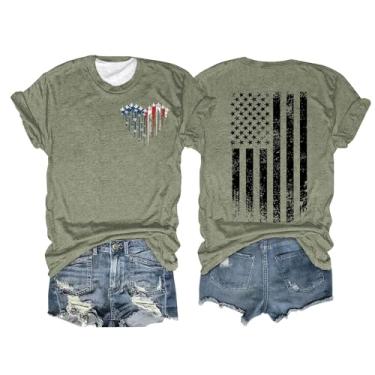 Imagem de Camiseta feminina com bandeira americana de manga curta, patriótica, verão, casual, folgada, gola redonda, engraçada, 4 de julho de 2024, Verde, GG
