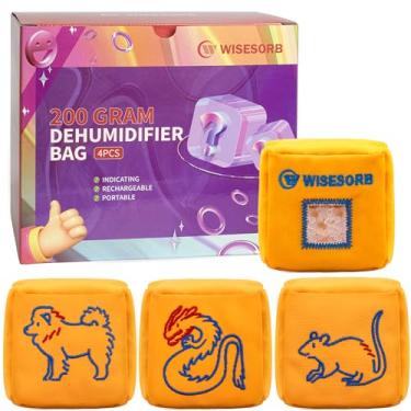 Imagem de Wisesorb 4 peças de sacos desumidificadores dessecantes de 200 g, contas de gel de sílica indicadoras recarregáveis, desumidificador seguro para armas, absorvedores de umidade dessecantes com janela