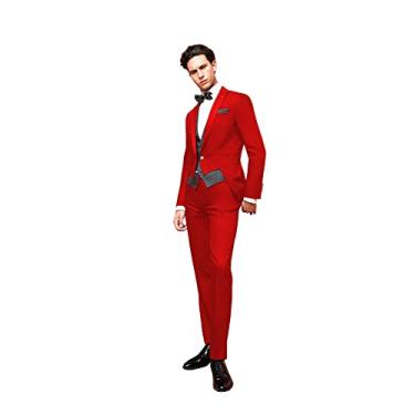 Imagem de Sxfashbrd Ternos masculinos slim fit conjunto de 3 peças Dalily blazer jaqueta negócios tailcoat smoking padrinhos blazer festa tailcoat, Vermelho, Small