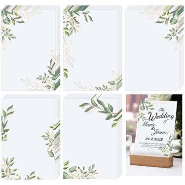 Imagem de PerKoop 50 cartões de notas em branco, verde e floral, estilo eucalipto, 10 x 15 cm, papelão branco de qualidade 300 g, para casamento, escritório e desenho