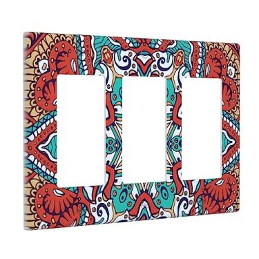 Imagem de Mandala Flor Boêmia Hippie Vermelho Floral 3 Gang Rocker Placa Interruptor de Luz Tripla Decora Tomada Capa de Parede Placa Decorativa para Banheiro Casa Quarto Decoração, WPSHIJIA0718