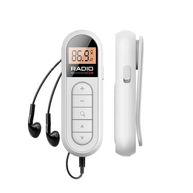Imagem de UMUTOO Rádio FM, rádio transistor portátil recarregável com melhor recepção, sintonização digital LCD com luz de fundo, som estéreo, clipe de cinto para corrida, caminhada (branco)