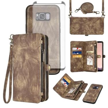 Imagem de Asuwish Capa de celular para Samsung Galaxy S8 Plus com zíper carteira magnética destacável com protetor de tela de vidro temperado alça flip suporte para cartão S8plus S 8 8plus 8S Edge S8+ SM-G955U