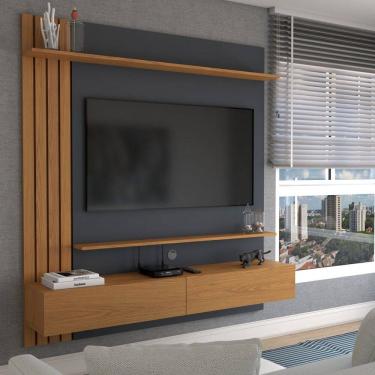 Imagem de Painel para TV Até 65 Polegadas Christiania 2 Portas 2 Prateleiras Noce Milano/Preto Fosco - Panorama Móveis
