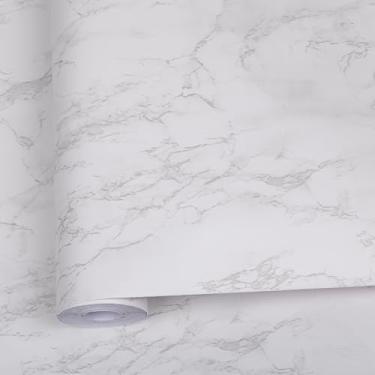 Imagem de Abyssaly Papel de contato de mármore branco cinza papel de parede de granito para bancada, autoadesivo, impermeável, espesso, mármore, papel de parede para cozinha, banheiro e móveis 30 x 497 cm