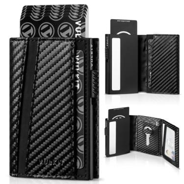Imagem de VULKIT Porta-cartões minimalista carteira masculina pop-up de metal com bloqueio RFID com bolso para moedas e compartimento para chave sobressalente, Cf-preto, standard card holder wallet, Minimalista