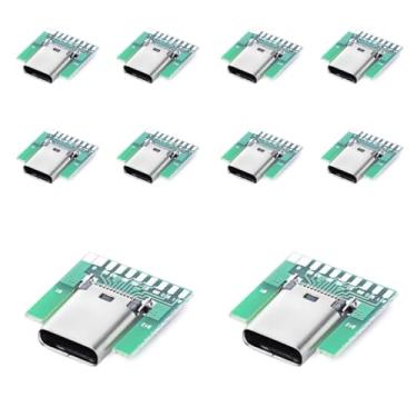 Imagem de chenyang Pacote com 10 conectores USB C DIY USB 3.1 tipo C 24 pinos fêmea soquete porta reparo adaptador de solda com placa PCB