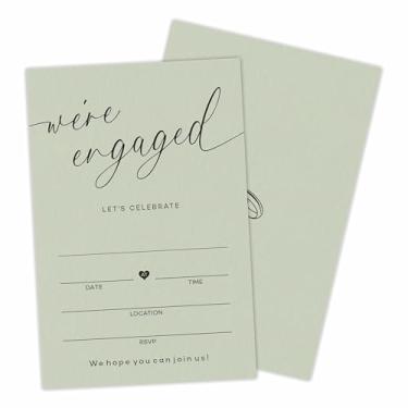 Imagem de luixd Convites para festa de noivado - We're Engaged - Convites verde musgo com envelopes, casal recém-noivado, Sr. e Sra, celebração de casamento, suprimentos de festa (conjunto de 25) - A12