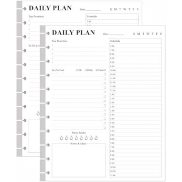 Imagem de (Pacote com 2) Refil de agenda diária sem data – Refil de 11 discos para fazer na lista, tamanho carta 200 folhas/400 páginas e refil forrado, inserção de agenda de dia, papel branco de 100 g/m², 21 x