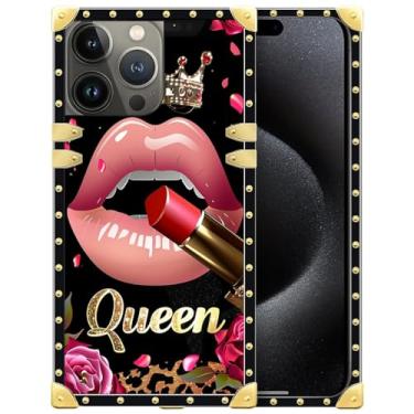 Imagem de WANKBLC Capa compatível com iPhone 16 Pro Max, batom rosa rosa rainha leopardo luxuoso decoração dourada para meninas mulheres TPU macio à prova de choque protetor rígido PC traseiro