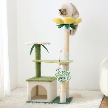 Imagem de HYABi Torre de árvore de abacate de 47,5 polegadas - condomínio fofo para gatos de jardim com plataforma de atividades de vários níveis, postes para arranhar e bola de pelúcia, perfeita para gatinhos