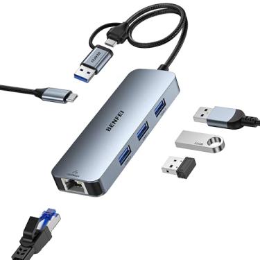 Imagem de BENFEI Adaptador USB-C USB 3.0 para Gigabit Ethernet, hub USB 3.0 de 3 portas com RJ45, compatível com MacBook Pro/Air 2023, iPad Pro, iMac, S23, XPS 17, Surface Book 3 e mais