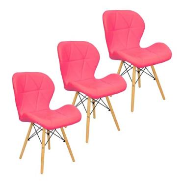 Imagem de Kit 3 Cadeiras Charles Eames Eiffel Slim Wood Estofada Rosa - Lianto Decor