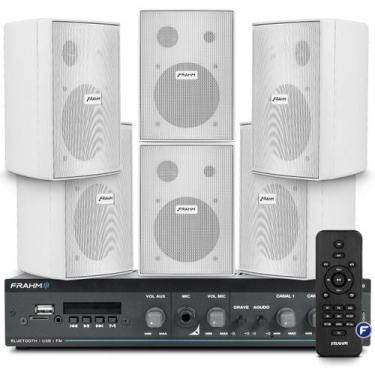 Imagem de Kit Som Ambiente Area Gourmet Bluetooth Receiver Slim 1600 Usb Sd + 6 