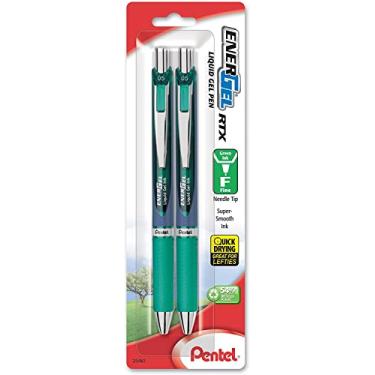 Imagem de Pentel Caneta de tinta gel retrátil EnerGel RTX (0,5 mm), ponta de agulha, ponta fina, verde, pacote com 2 (BLN75BP2D)