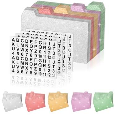 Imagem de Divisores de fichas 3 × 5, guias com adesivos do alfabeto, separadores, guias de receitas, cartões coloridos em branco, cartões de estudo para cartões de receita, escola, escritório (100)