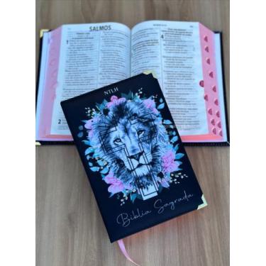 Imagem de Bíblia NTLH Leão preto floral Cp dura - SBB Linguagem simples