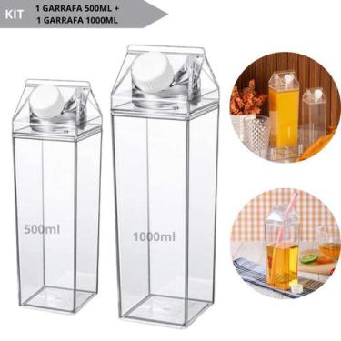 Imagem de Kit Garrafa Acrilico Plastico 500ml + 1000ml Suco Leite Agua - Mixmerc