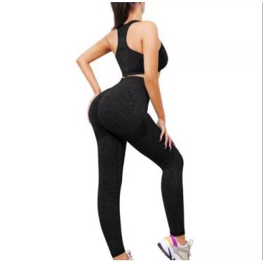 Imagem de Conjunto Academia Top Cropped Sutiã Legging Levanta Bumbum Cintura Alt