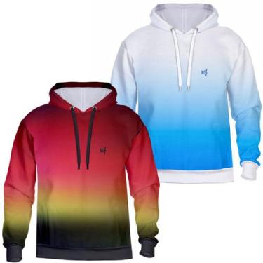 Imagem de Kit 2 Blusa de frio Moletom feminina masculina Degrade Com Capuz Bolso