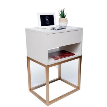 Imagem de Mesa De Cabeceira Industrial Off White 40cm Base Dourada  Enviamos Mon