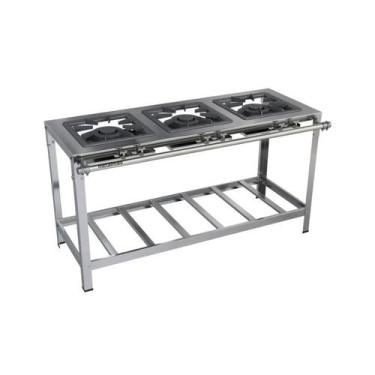 Imagem de Fogão Industrial Luxo 3 bocas duplas  40X40 Aço Inox 304 Metalmaq