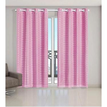 Imagem de Cortina Voil Xadrez Sala, Quarto E Cozinha 3,00 X 2,80 Rosa - Confecçõ