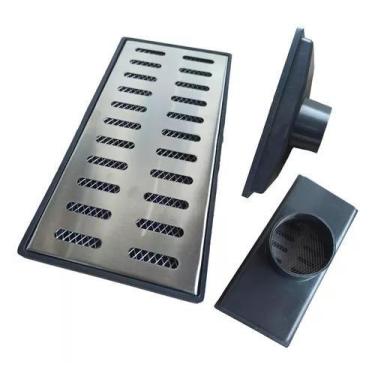 Imagem de Ralo Pluvial Quintal 15x30 Inox 304 Cocho Coletor Saída Baixa 100mm e 