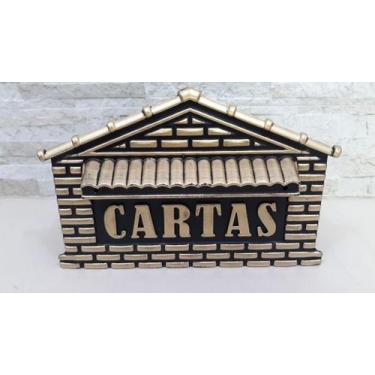 Imagem de Caixa de Correio modelo Casinha 4 PVC - Preta e Dourada - Muro e Portã