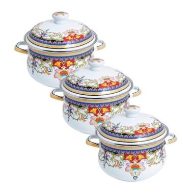 Imagem de Kit 03 Panelas Esmaltada C Tampa 3,6 Lts 22Cm Com Indução Decoração Pa