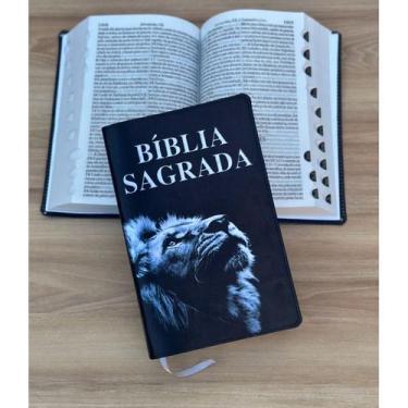 Imagem de Biblia Leão Holografico ARC  Letras Grandes Evangélica Com Harpa e ind