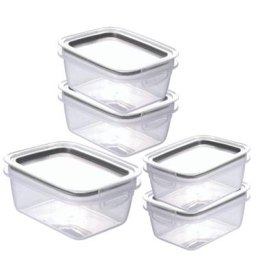 Imagem de Kit pote hermético 2 x 360ml, 2 x 550ml e 1 x 910ml Trava Mais preto P