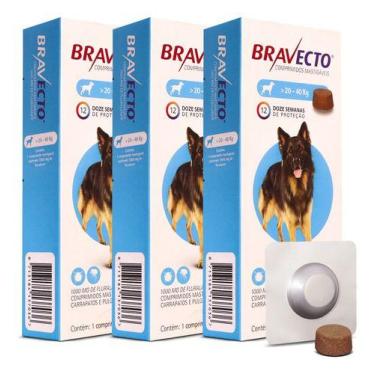 Imagem de Antipulgas e Carrapatos Bravecto 20 a 40 Kg 1000mg Kit com 3